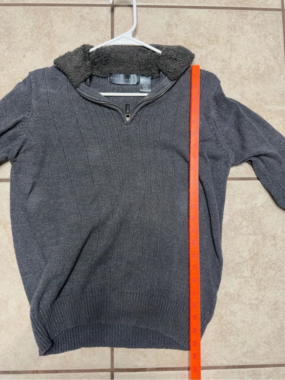 Oscar de la Renta Gray Quarter Zip Knit Sweater Sherpa Collar Men’s S